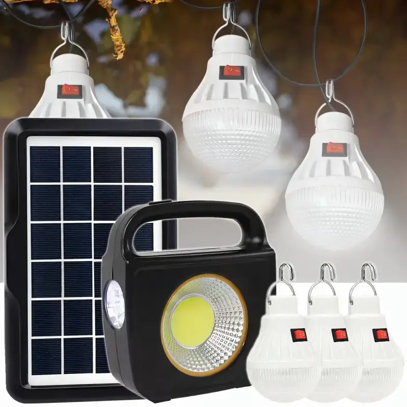 Набір із сонячною панеллю з ліхтариком та 3 лампочками, модель CC022-1, 100 Вт