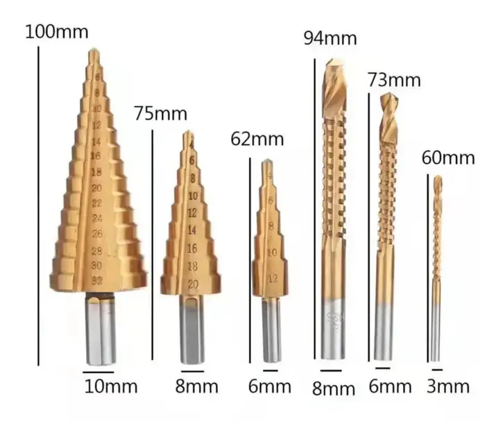 Набір східчастих свердлів з титановим покриттям 6 штук у кейсі - Зображення 2