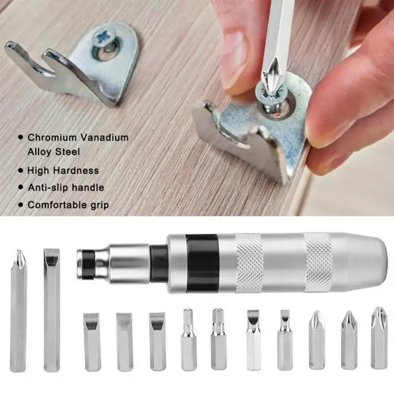 Набір викруток 14 предметів з перехідником і бітами, ударно-поворотна викрутка 1/2" - Зображення 4