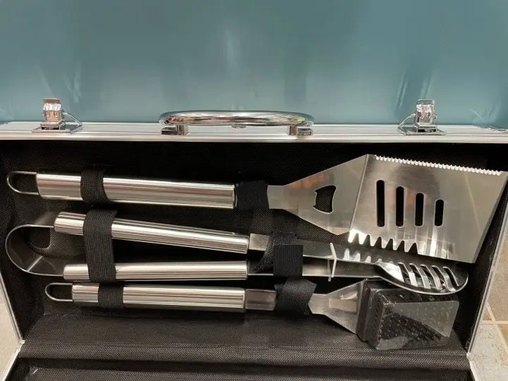 Набір інструментів для барбекю Rainberg AL-10 з нержавіючої сталі в валізі, 10 предметів - Зображення 4