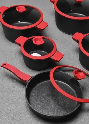 Набір із 4 каструль та сковорідки зі скляними кришками та антипригарним покриттям XW-10 Набір із 10 предметів - Зображення 3