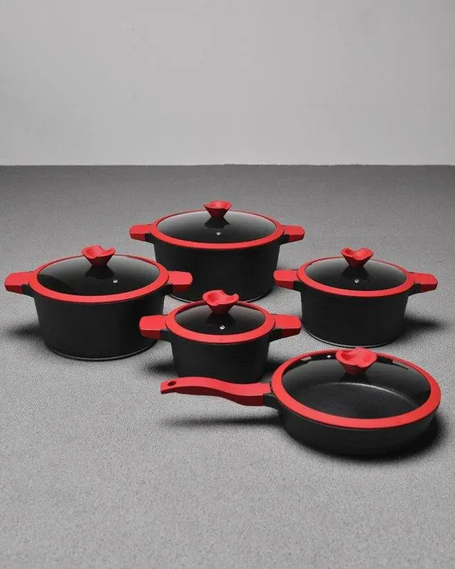 Набір із 4 каструль та сковорідки зі скляними кришками та антипригарним покриттям XW-10 Набір із 10 предметів - Зображення 4