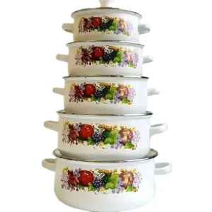 Набір із 5 емальованих каструль із кришками UNIQUE UN-2355 10 предметів Для всіх типів плит