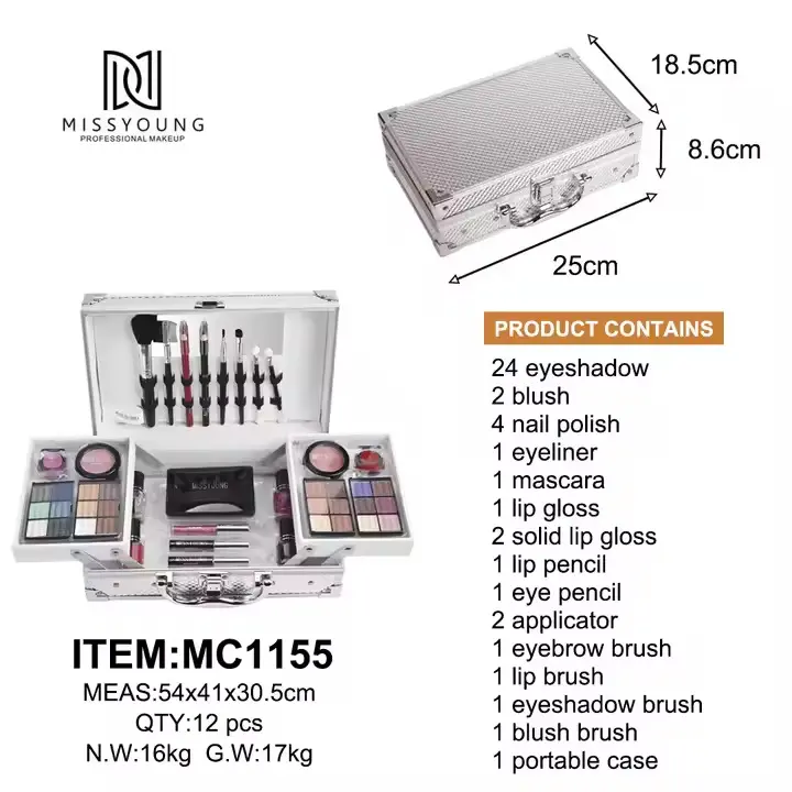 Набір жіночої косметики у подарунковій валізі MC1155 Makeup set Сріблястий - Зображення 3