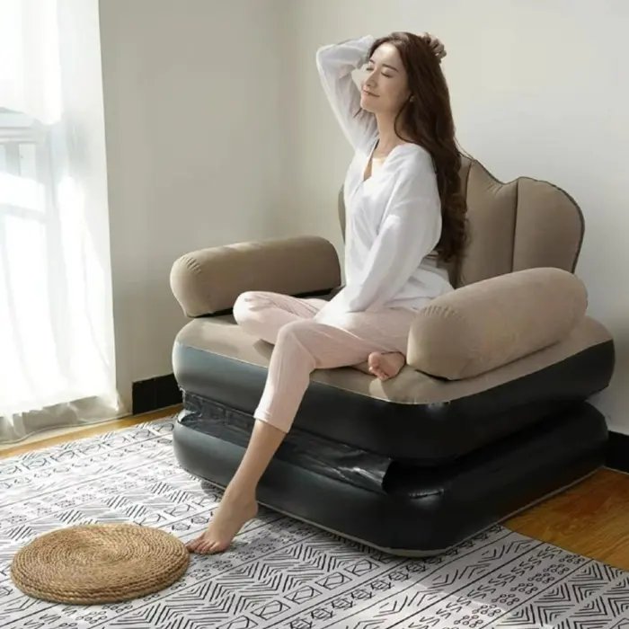 Надувне крісло ліжко для дому та кемпінгу / М'який матрац для відпочинку з насосом - Зображення 3