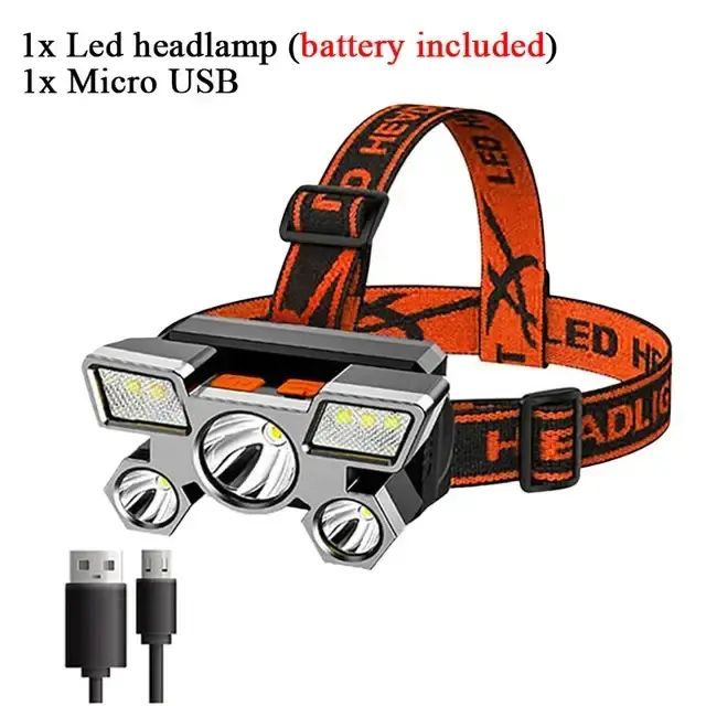 Налобний 5 світлодіодний із вбудованим акумулятором 18650HEAD LIGHT SN27 - Зображення 2