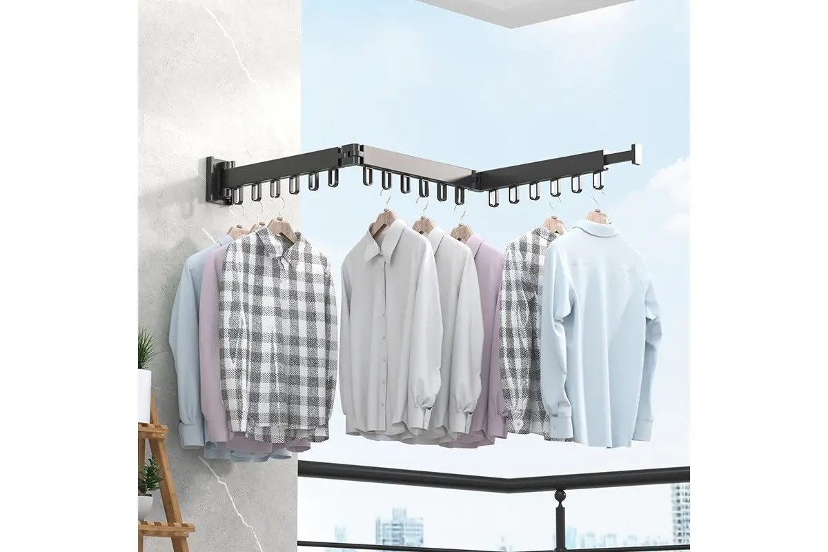 Вішалка настінна сушарка для одягу з алюмінієвого сплаву для балкона, 3 секції SKLM-2 ((101+23)*10*6.5) - Зображення 3