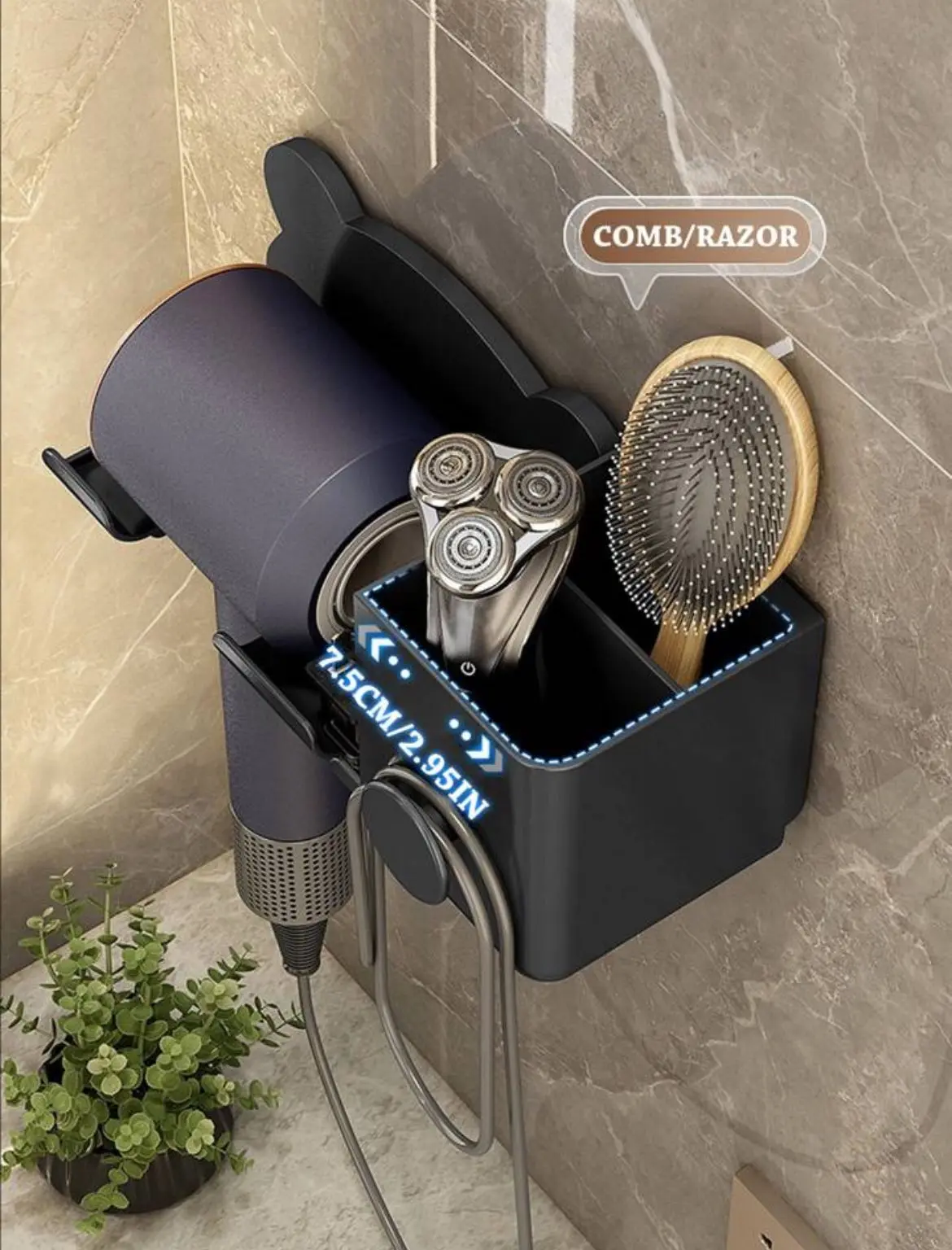 Настінний тримач полиця для фена та штекера Storage Shelf - Зображення 3