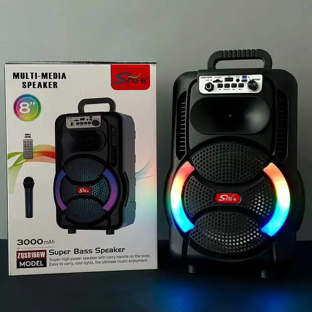 Бездротова караоке колонка з мікрофоном, пультом та RGB-підсвічуванням ZQS8166W - Зображення 2