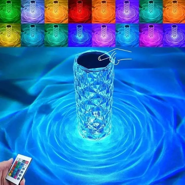 Настільна лампа Роза з пультом RGB Crystal Rose. Проекційний світильник-торшер нічник rose diamond table lamp кристал - Зображення 4