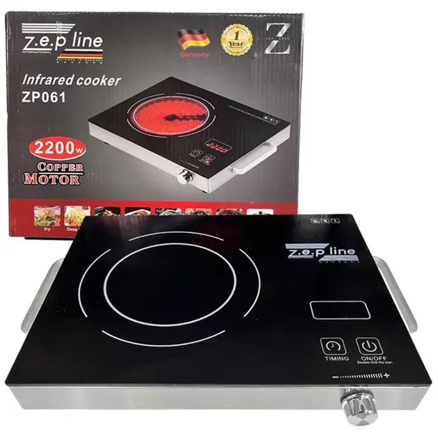 Настольная плита электрическая сенсорная инфракрасная одноконфорочная Zepline ZP-061 2200 Вт - Зображення 3