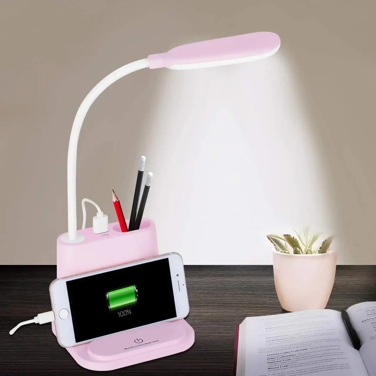 Біла Акумуляторна настільна LED лампа Bionic Desk Lamp c USB виходом, органайзером та підставкою для смартфона - Зображення 3