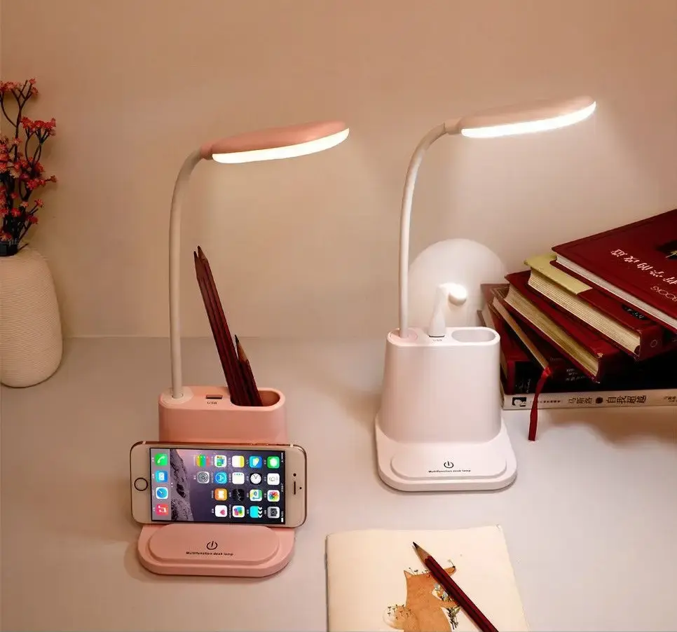 Біла Акумуляторна настільна LED лампа Bionic Desk Lamp c USB виходом, органайзером та підставкою для смартфона - Зображення 7