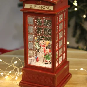 Настільний новорічний музичний нічник “Телефонна будка” 20 см. WDL-2102B. Нічник на батарейках