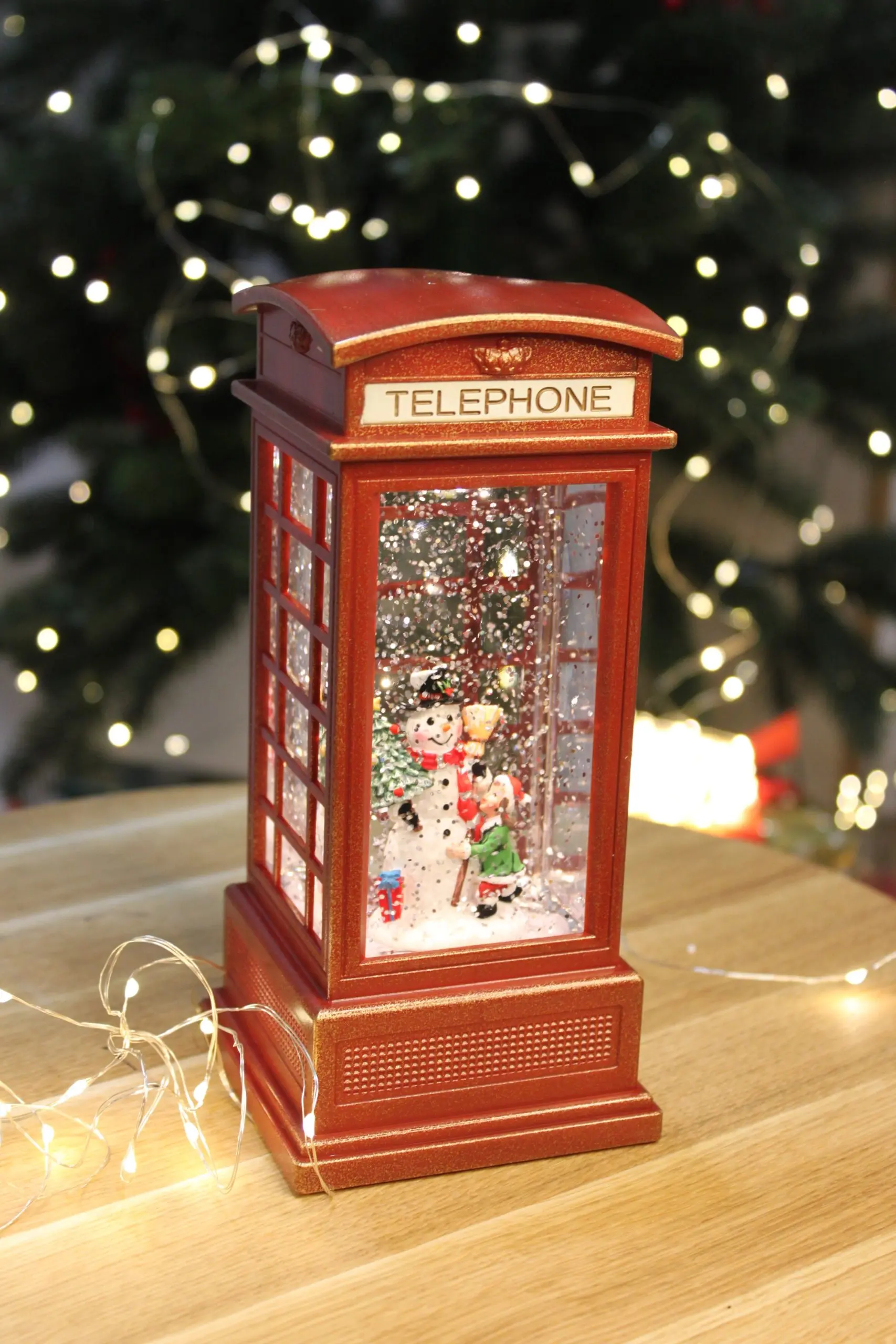 Настільний новорічний музичний нічник "Телефонна будка" 20 см. WDL-2102B. Нічник на батарейках - Зображення 2