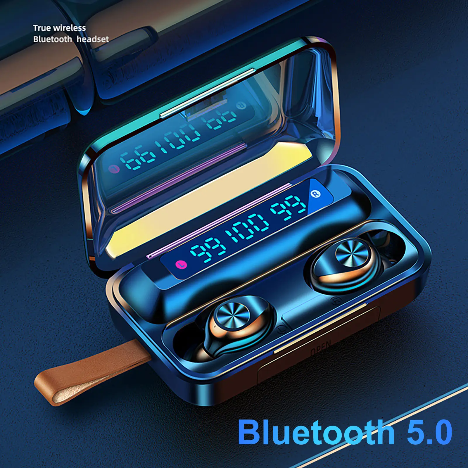 Навушники F9 TWS V5.0 Бездротові сенсорні Bluetooth з індикатором заряду чорні водонепроникні (NB-1) - Зображення 3