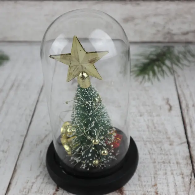 Нічник новорічна ялинка у скляній колбі gold star - Зображення 7
