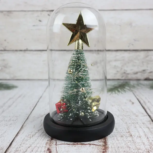 Нічник новорічна ялинка у скляній колбі gold star