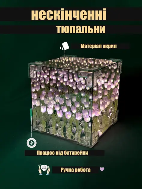 Нічний світильник "Нескінченні тюльпани" в кубі, набір для творчості - Зображення 4