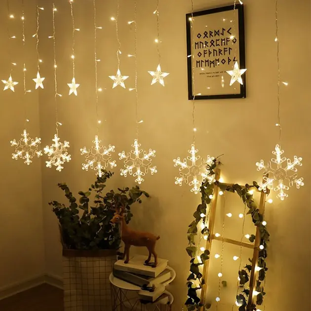 Новорічна світлодіодна гірлянда шторка "Сніжинки та Зірки" - Зображення 3