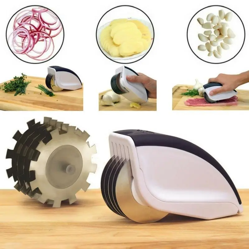 Ніж для нарізки 3 в 1 Rolling Mincer w-53 та Tenderizer з часниковим пресом овочерізка - Зображення 7