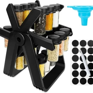 Органайзер для спецій та приправ YZDJQX Набір 18 скляних ємностей на колесі, що обертається