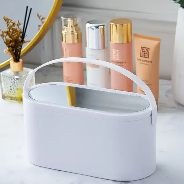 Органайзер кошик бокс ємність настільна для косметики із дзеркалом підсвічуванням від USB - Зображення 3