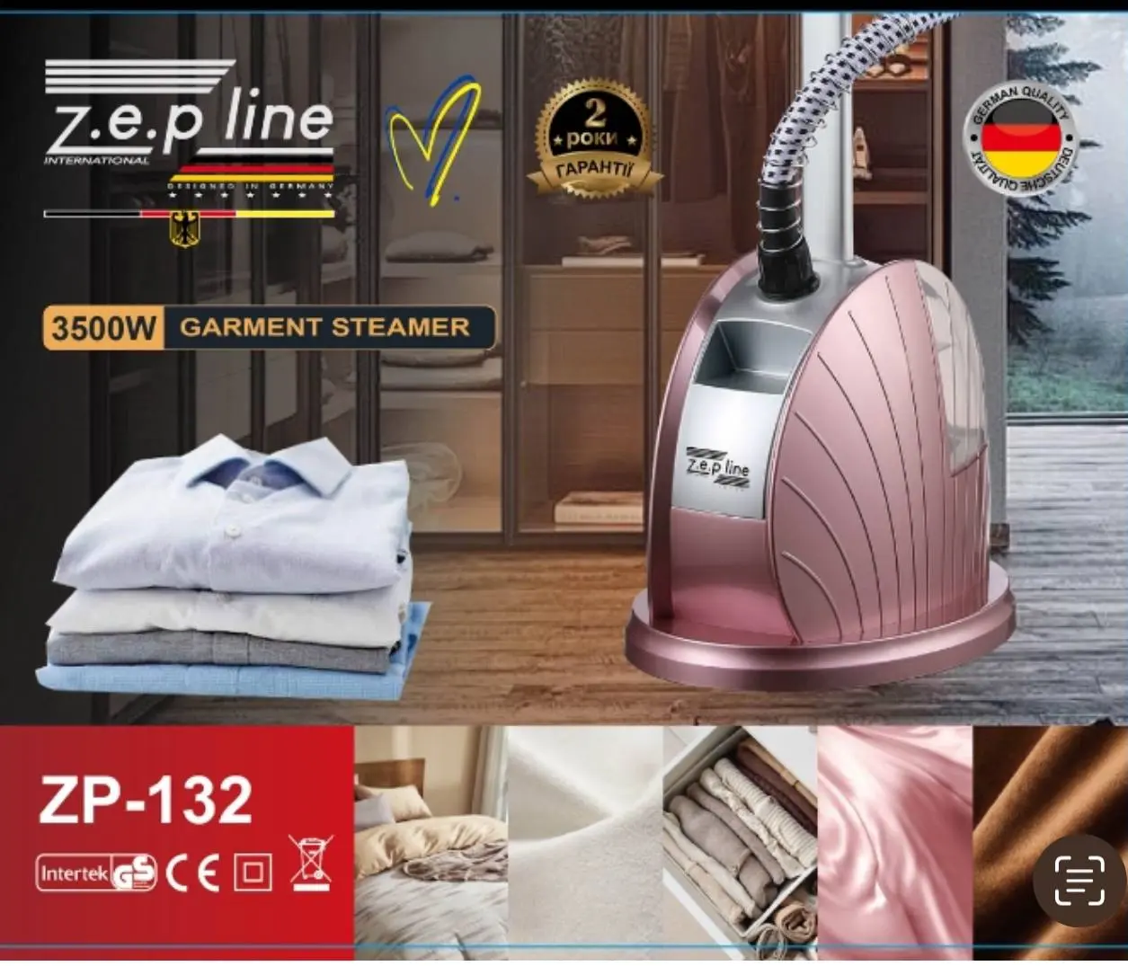 Відпарювач вертикальний для одягу зі стійкою Zepline 3500Вт ZP-132 - Зображення 3