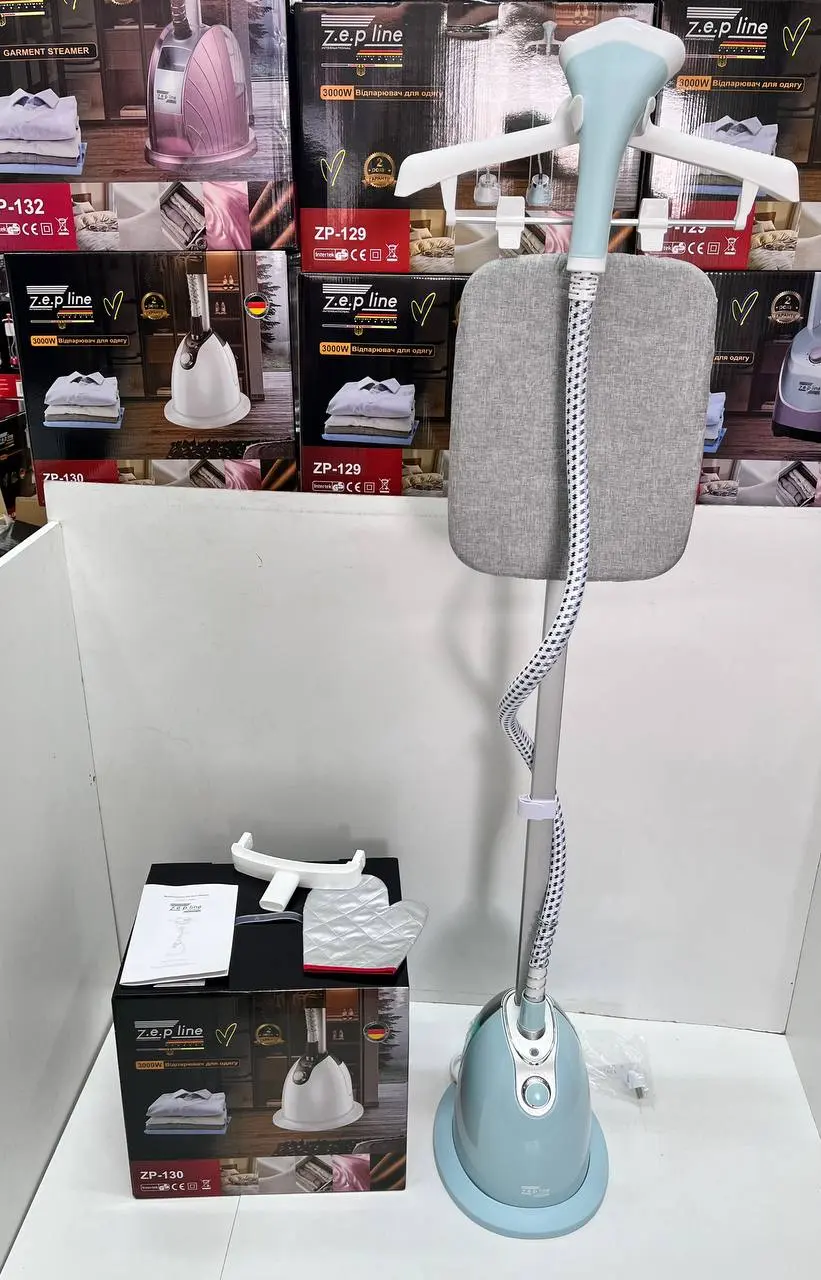 Блакитний Відпарювач вертикальний для одягу зі стійкою Zepline ZP-130 3000W - Зображення 3