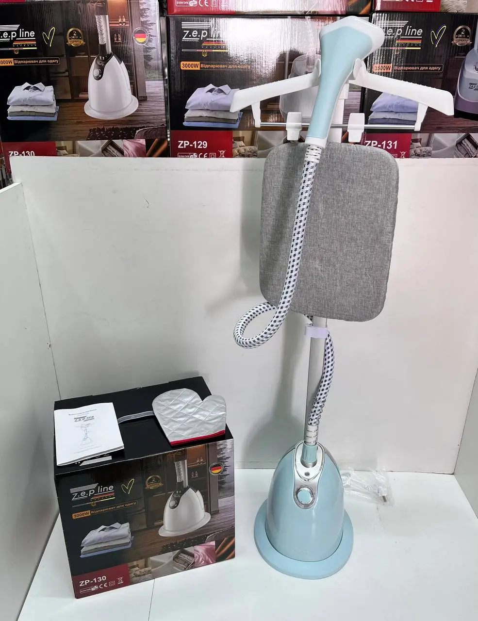 Блакитний Відпарювач вертикальний для одягу зі стійкою Zepline ZP-130 3000W - Зображення 5