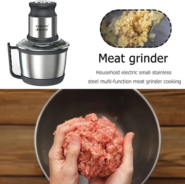 Овочерізка блендер чоппер Sokany SK-7027 Подрібнювач із чашею 3 л 800 Вт м'ясорубка чоппер 2 режими швидкості 4 леза - Зображення 4