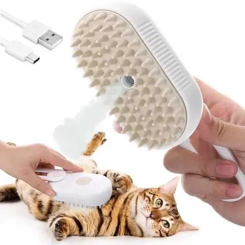 Парова щітка масажер спрей 3 в 1 PET SPRAY MASSAGE BRUSH для вичісування собак та кішок з паровим розпилювачем з ручкою - Зображення 4
