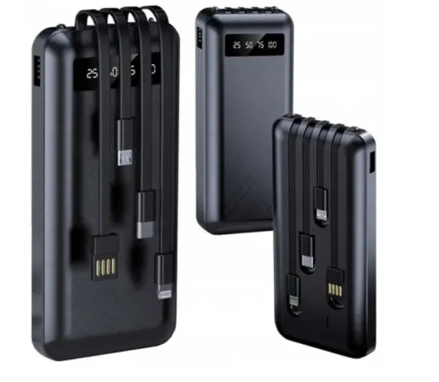 Павер банк Power Bank 10000mAh 4 кабелі 4 в 1 USB LCD