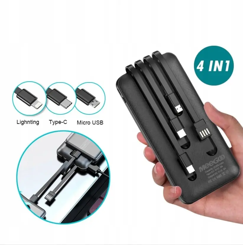 Павер банк Power Bank 10000mAh 4 кабелі 4 в 1 USB LCD - Зображення 4