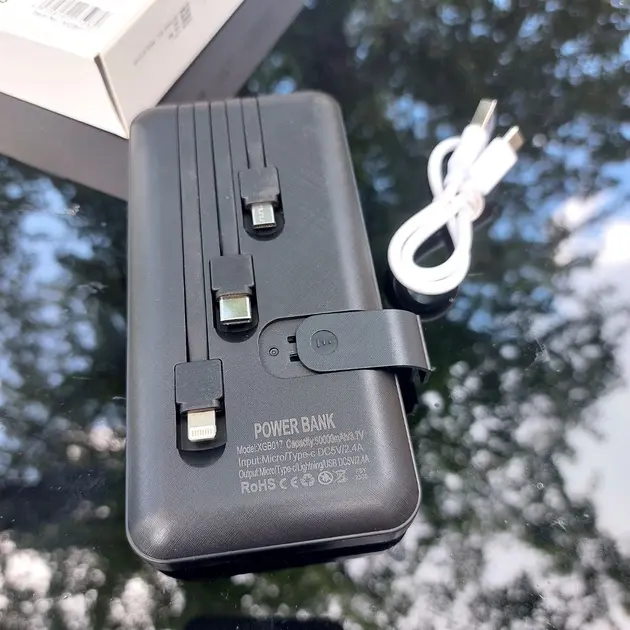 Павербанк 30000 mAh вбудовані кабелі USB, micro USB, Type-C, Lightning з підставкою для телефону, Портативна батарея Powerbank - Зображення 2