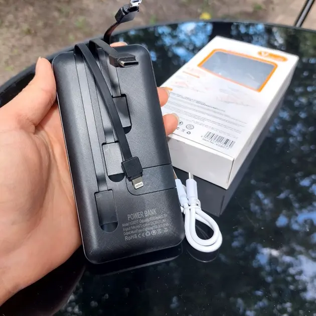 Павербанк 30000 mAh вбудовані кабелі USB, micro USB, Type-C, Lightning з підставкою для телефону, Портативна батарея Powerbank - Зображення 6