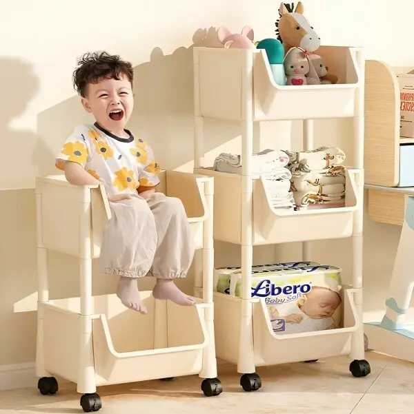 Пластикова етажерка на коліщатках полиця для зберігання книг, документів, журналів, дитячих іграшок, посуду - Зображення 5