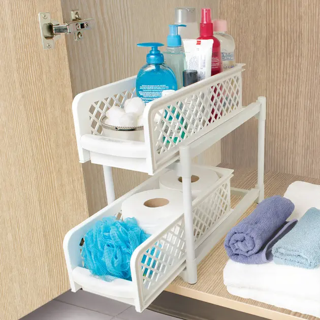 Пластиковий органайзер для ванної з 2 висувними полицями, Portable 2 Tier Basket Drawers - Зображення 2