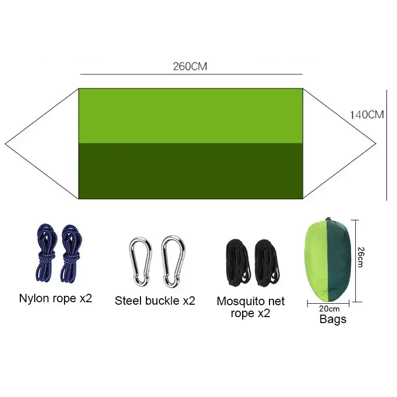 Підвісний гамак з москітною сіткою HIeha нейлоновий, з кишенею, повний комплект - Зображення 3
