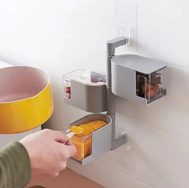 Полиця для спецій настінний поворотний контейнер поличка для спецій підвісні контейнери для спецій та круп - Зображення 4