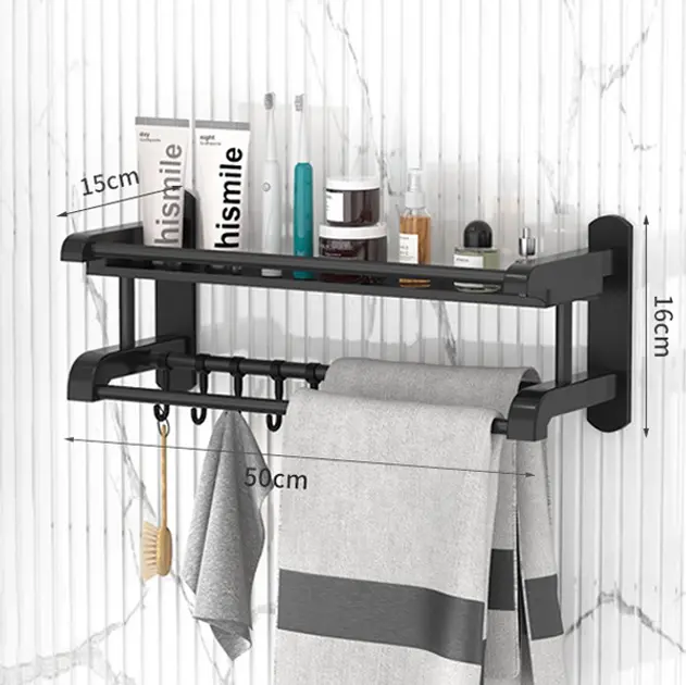 Полиця для ванної кімнати з вішалкою для рушників SKLM-9 40см - Зображення 2