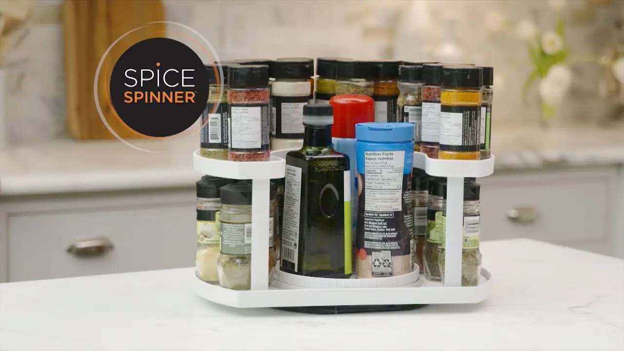 Полиця органайзер для спецій Spice Spinner Білий місткий дворівневий тримач для зберігання ємностей і баночок - Зображення 4