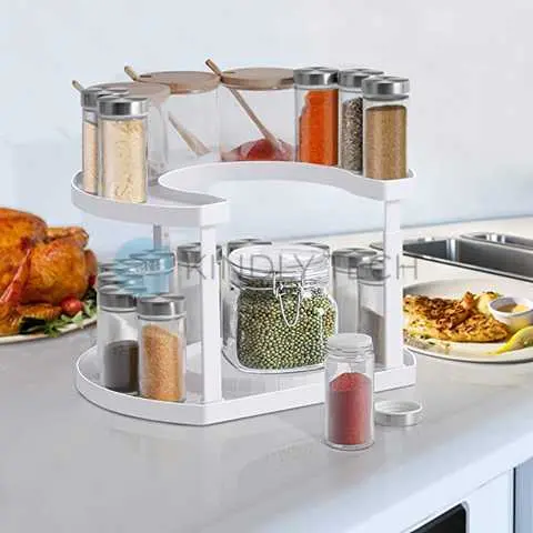 Полиця органайзер для спецій Spice Spinner Білий місткий дворівневий тримач для зберігання ємностей і баночок - Зображення 5