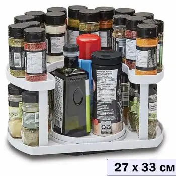 Полиця органайзер для спецій Spice Spinner Білий місткий дворівневий тримач для зберігання ємностей і баночок - Зображення 2
