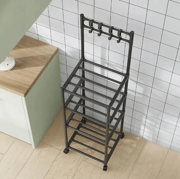 Полиця стелаж на коліщатках пересувна 4 рівні на коліщатках для зберігання кухонного приладдя побутової техніки посуду - Зображення 7