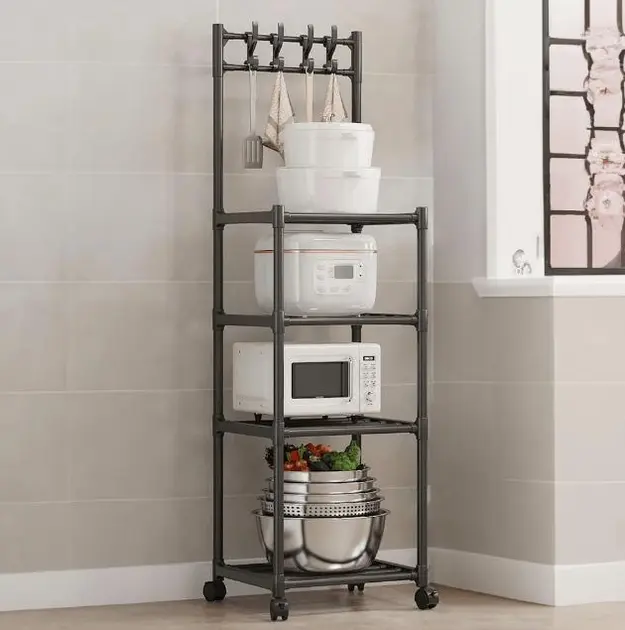 Полиця стелаж на коліщатках пересувна 4 рівні на коліщатках для зберігання кухонного приладдя побутової техніки посуду - Зображення 2