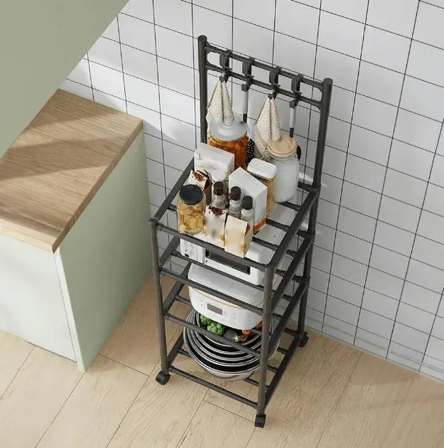 Полиця стелаж на коліщатках пересувна 4 рівні на коліщатках для зберігання кухонного приладдя побутової техніки посуду - Зображення 3