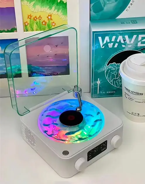 Портативна бездротова колонка Bluetooth у вигляді вінілового програвача грамофона з годинником та нічником - Зображення 7