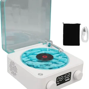 Портативна бездротова колонка Bluetooth у вигляді вінілового програвача грамофона з годинником та нічником
