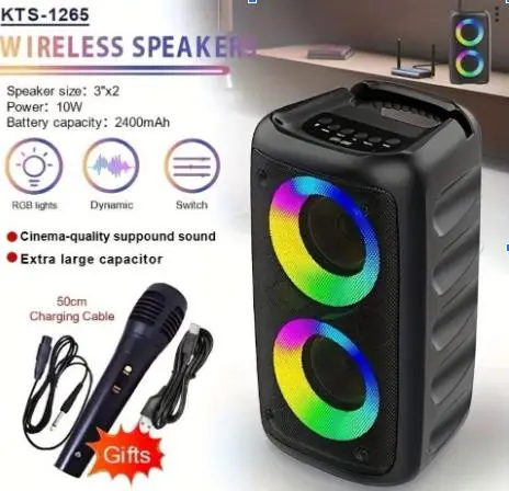 Портативна Bluetooth колонка KTS-1265 з LED-підсвічуванням, Bluetooth, FM-радіо SO-67 - Зображення 3